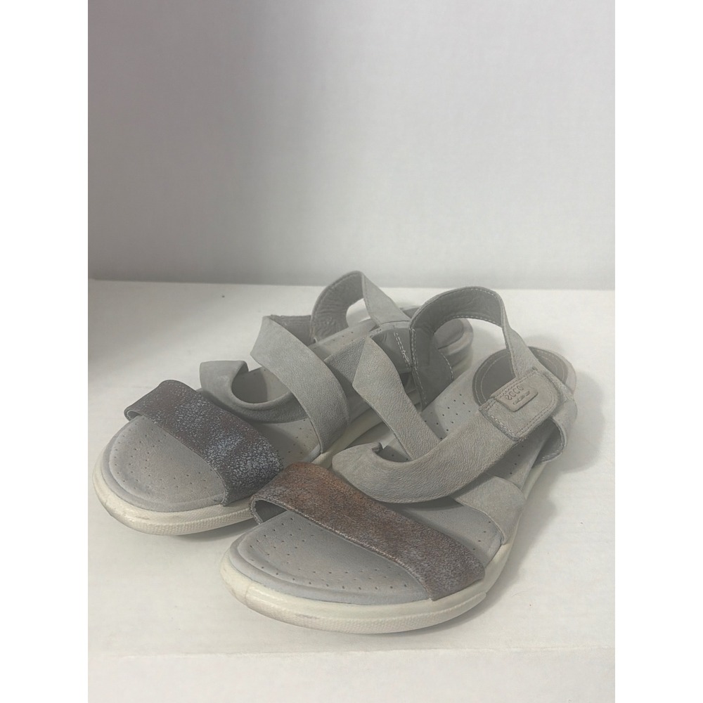 ECCO Damara Grey Metallic Copper Leather Ankle Strap Sandals Size 8.5